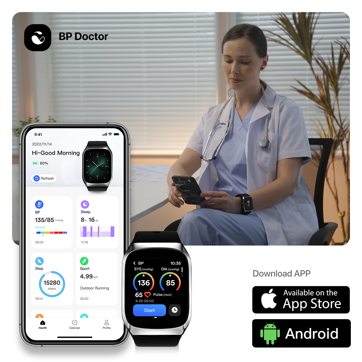 BP Doctor Med デュアル・エアバッグ・スマート血圧ウォッチ